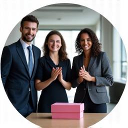 Diverse team smiling and applauding in a modern office, celebrating achievements
